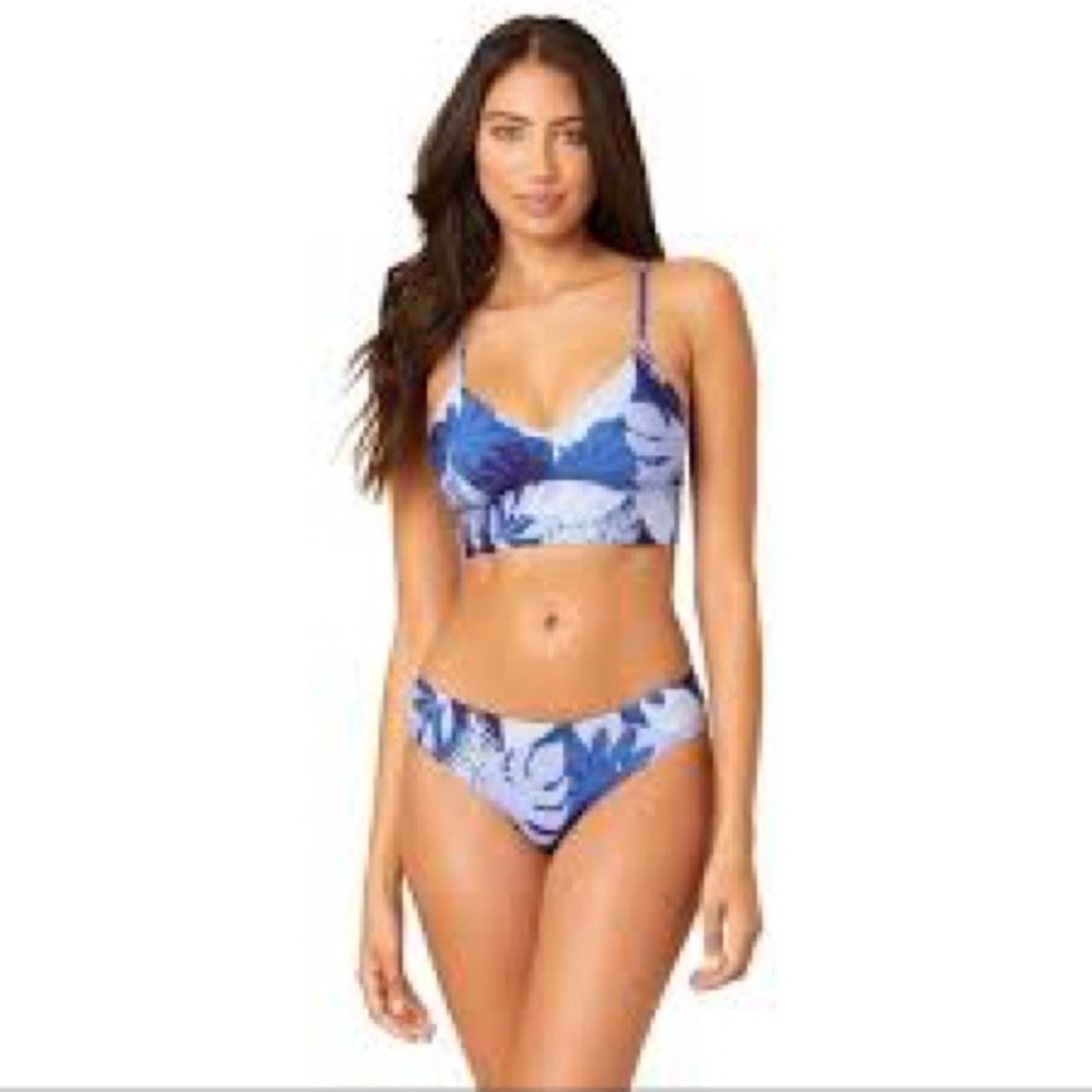 NWT Splendid Party Palm Crop Bra Top & Reversible Hipster Swim Bottom Bikini